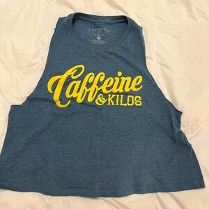 NWOT Caffeine & Kilos SCRIPT RACERBACK CROP TANK
